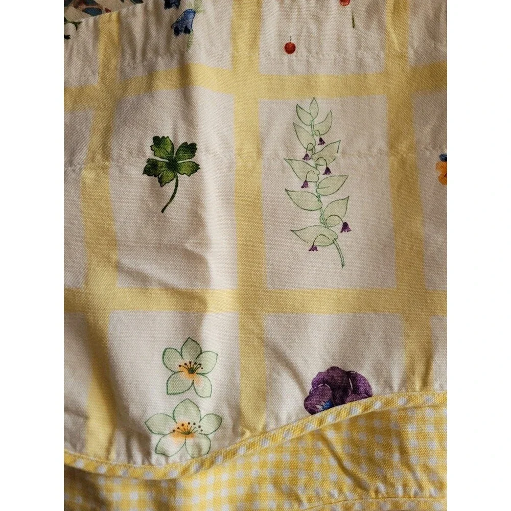 2 Waverly Pastoral Valance Botanical Yellow Gingham Butterfly Leaves 78 x 15